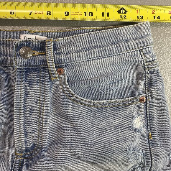 SIMPLE SOCIETY Denim Shorts Distressed Button Fly Raw Hem Y2K Womens 0 24 Blue - Picture 6 of 10